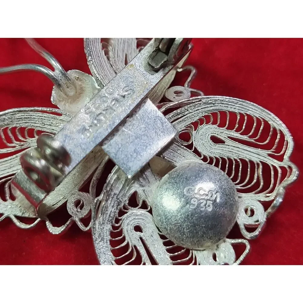 Vintage Sterling Silver 925 Filigree Butterfly Brooch Pin GC01